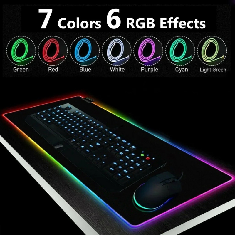 Mouse Pad Gamer Iluminado Rgb Led 80x30cm Preto